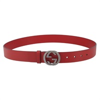 【原宿店限定】グッチ GUCCI ベルト インターロッキングG レザー 109cm レッド シルバー 546389 レディース SW1973V