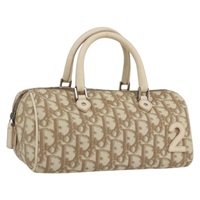 【原宿店限定】クリスチャンディオール Christian Dior ハンドバッグ トロッターキャンバス PVC ベージュ シルバー レディース 170126V