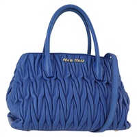 【原宿店限定】ミュウ ミュウ Miu Miu ハンドバッグ マテラッセ レザー 2way ブルー ゴールド レディース 159834V