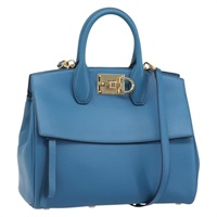【原宿店限定】サルヴァトーレフェラガモ Salvatore Ferragamo ステューディオ ハンドバッグ ガンチーニ レザー 2way ブルー ゴールド レディース 159829M