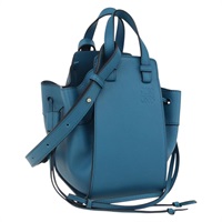 【原宿店限定】ロエベ LOEWE ハンモックドローストリングミニ ショルダーバッグ アナグラム レザー ブルー ゴールド レディース BA10330SM