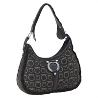 【原宿店限定】サルヴァトーレフェラガモ Salvatore Ferragamo ショルダーバッグ ガンチーニ コットン ブラック シルバー レディース BA9901V