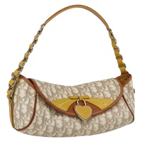 【原宿店限定】クリスチャンディオール Christian Dior ショルダーバッグ トロッターキャンバス ロマンティック チェーン PVC アイボリー シルバー レディース 170012SAV