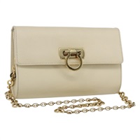 【原宿店限定】サルヴァトーレフェラガモ Salvatore Ferragamo ショルダーバッグ ガンチーニ チェーン レザー ホワイト ゴールド レディース 170008V