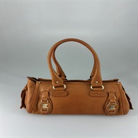 CELINE マカダム イーストウエスト ボストンバッグ ブラウン ゴールド レザー