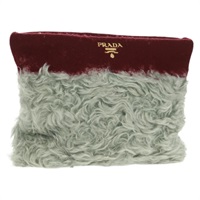 【原宿店限定】プラダ PRADA クラッチバッグ ファー ボルドー ゴールド レディース 168291V