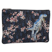 【原宿店限定】クリスチャンディオール Christian Dior Dinosaur クラッチバッグ Dior × 空山基 トロッター ナイロン ネイビー シルバー レディース 149918SAM
