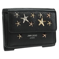 【原宿店限定】ジミーチュウ Jimmy Choo 三つ折り財布 レザー ブラック ゴールド レディース SW2099V