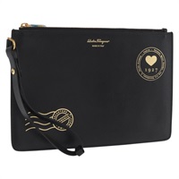 【原宿店限定】サルヴァトーレフェラガモ Salvatore Ferragamo ポーチ レザー ブラック ゴールド レディース BA10291V