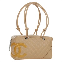 シャネル CHANEL ハンドバッグ カンボンライン マトラッセ ラムスキン ベージュ シルバー レディース 173372SAM