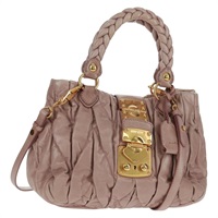 ミュウ ミュウ Miu Miu ハンドバッグ レザー 2way ピンク ゴールド レディース am10583V