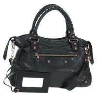 バレンシアガ BALENCIAGA ジャイアント タウン ハンドバッグ レザー 2way ブラック ゴールド 173084 レディース am10847V