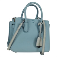 エム・シー・エム MCM ハンドバッグ レザー 2way ライトブルー シルバー レディース BA11118V