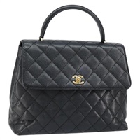 シャネル CHANEL ハンドバッグ キャビアスキン ブラック ゴールド レディース ba7750V