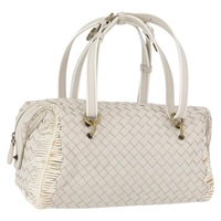 ボッテガヴェネタ BOTTEGAVENETA ハンドバッグ イントレチャート レザー ホワイト ゴールド レディース BSZ148V