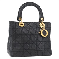 クリスチャンディオール Christian Dior ハンドバッグ レディディオール カナージュ ラムスキン ブラック ゴールド レディース BSZ177SAV