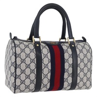 グッチ GUCCI ハンドバッグ GGスプリーム シェリーライン PVC 2way ネイビー ゴールド レディース BSZ332V