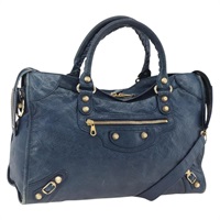 バレンシアガ BALENCIAGA ザシティ ハンドバッグ レザー 2way ブルー ゴールド 281770 レディース BSZ400SAV