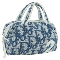 クリスチャンディオール Christian Dior ハンドバッグ トロッターキャンバス パイル ブルー ホワイト レディース am10902A