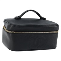 シャネル CHANEL ハンドバッグ ココマーク バニティ キャビアスキン ブラック ゴールド レディース fm5254A