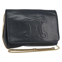 セリーヌ CELINE ショルダーバッグ チェーン レザー ブラック ゴールド レディース 172394SAV