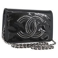 シャネル CHANEL ショルダーバッグ ココマーク チェーン パテントレザー ブラック シルバー レディース 172433SAV