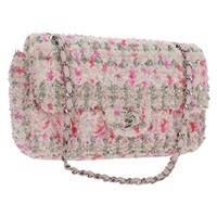 シャネル CHANEL ショルダーバッグ シングルフラップ25 チェーン ツイード ピンク シルバー レディース 160987SAM