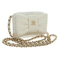 シャネル CHANEL チェーン ウォレット ショルダーバッグ ツイード ホワイト ゴールド レディース 172455SAM