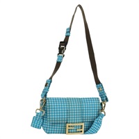 フェンディ FENDI マンマバゲット ショルダーバッグ ナイロン 2way ライトブルー ゴールド レディース 171465M