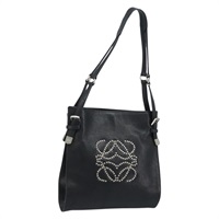 ロエベ LOEWE ショルダーバッグ アナグラム レザー ブラック シルバー レディース 173634V