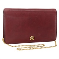 クリスチャンディオール Christian Dior ショルダーバッグ チェーン レザー ボルドー ゴールド レディース 174046A