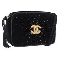 シャネル CHANEL ショルダーバッグ ベロア ブラック ゴールド レディース ARZ008SAV