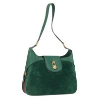 グッチ GUCCI ショルダーバッグ スエード グリーン ゴールド レディース ARZ074V