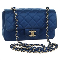 シャネル CHANEL ショルダーバッグ ミニマトラッセ20 チェーン サテン ブルー ゴールド レディース ARZ097SAM