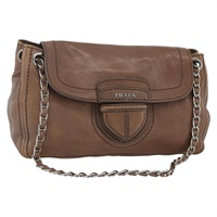 プラダ PRADA ショルダーバッグ チェーン レザー ブラウン シルバー レディース BSZ238V