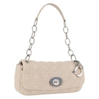 クリスチャンディオール Christian Dior ショルダーバッグ カナージュ ラムスキン ベージュ シルバー レディース ka2952V