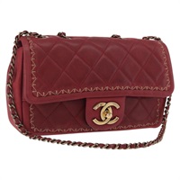 シャネル CHANEL ショルダーバッグ マトラッセ チェーン ラムスキン レッド ゴールド レディース ka3017V