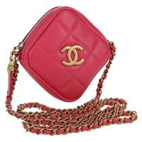 シャネル CHANEL チェーン ショルダー ポーチ ショルダーバッグ チョコバー ラムスキン ピンク ゴールド レディース LNZ440SAM