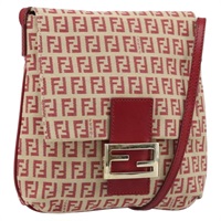 フェンディ FENDI ショルダーバッグ ズッキーノキャンバス レッド ゴールド レディース mr2178V