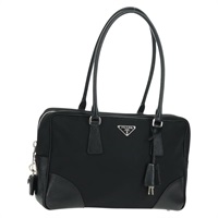 プラダ PRADA ショルダーバッグ ナイロン レザー ブラック シルバー レディース yk20181V