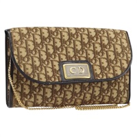 クリスチャンディオール Christian Dior ショルダーバッグ トロッターキャンバス チェーン ブラウン ゴールド レディース ARZ308A