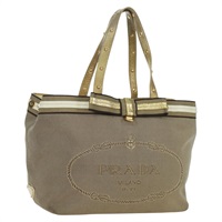 プラダ PRADA トートバッグ キャンバス ベージュ ゴールド レディース LNZ093A