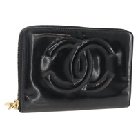 シャネル CHANEL コンパクト財布 長財布 パテントレザー ブラック レディース am10949A