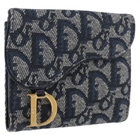 クリスチャンディオール Christian Dior 財布 トロッターキャンバス ネイビー ゴールド レディース BSZ409V