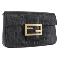 フェンディ FENDI マンマバゲット ポーチ レザー ブラック ゴールド レディース 174141A