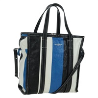 バレンシアガ BALENCIAGA バザールショッパーS ハンドバッグ レザー 2way ブルー シルバー 443096 レディース BSZ626V