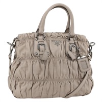 プラダ PRADA ハンドバッグ ナッパ レザー 2way グレー シルバー レディース ka3377V