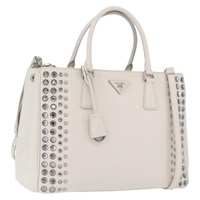 プラダ PRADA ハンドバッグ サフィアーノレザー 2way ホワイト シルバー レディース ka3399V