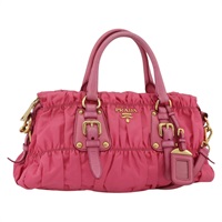 プラダ PRADA ハンドバッグ ギャザー ナイロン 2way ピンク ゴールド レディース AMZ059A