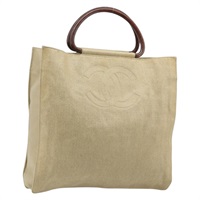 シャネル CHANEL ハンドバッグ ココマーク ウッドハンドル キャンバス ベージュ ゴールド レディース AMZ163A